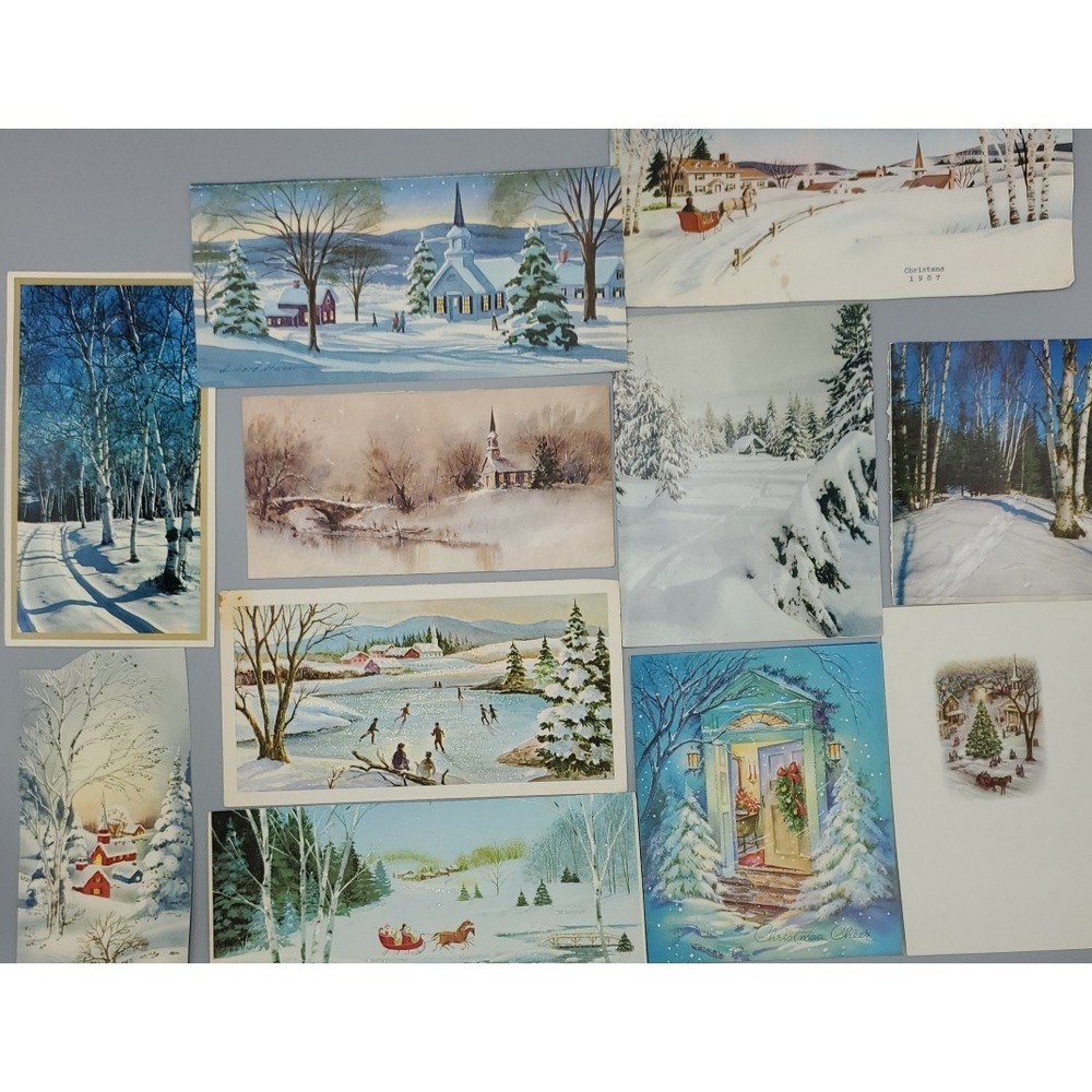 11 Old Vintage Used Christmas Card Fronts for Crafts Winter Snow Country Woods - Picture 16 of 16